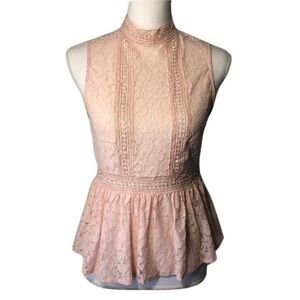 After Market Lace Peplum Sleveless Blouse Baby Pink Size Small